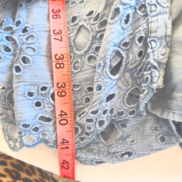 🏷️ANTHROPOLOGIE KYLA SEO Caite Palma Eyelet Midi Dress in Bluestone Size S/M - Picture 11 of 14